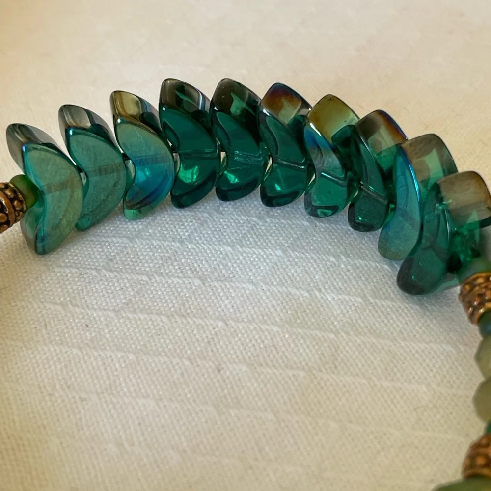 Alex and Ani Vintage Sixty- six Wrap Bracelet with Green Stones and Copper Beads - Picture 4 of 7